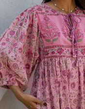 Dilli Grey Fara Floral Block Print Midi Dress, Pink (PINK), large