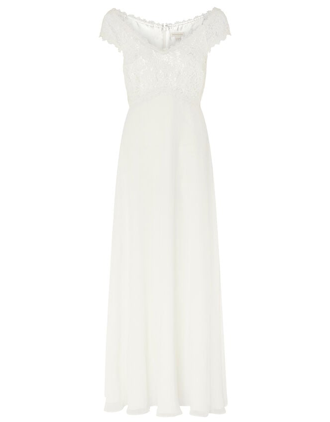 Sloane Lace Bodice Bardot Bridal Dress, Ivory (IVORY), large