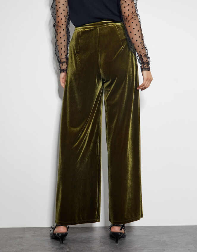 Valery Wide Leg Velvet Trousers, Green (OLIVE), large