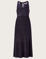Metallic Midi Halter Neck Dress with Recycled Polyester, Purple (PURPLE), large