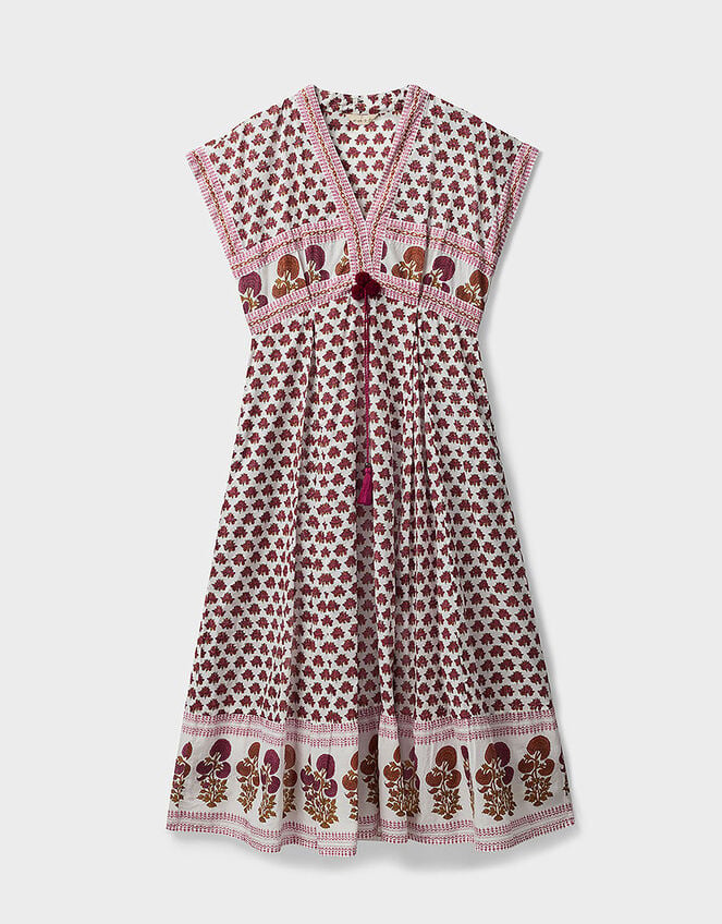 East Karmen Hand Woodblock Cotton Dress, Pink (PINK), large