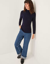 Ruby Ribbed Polo Neck Jumper, Blue (NAVY), large