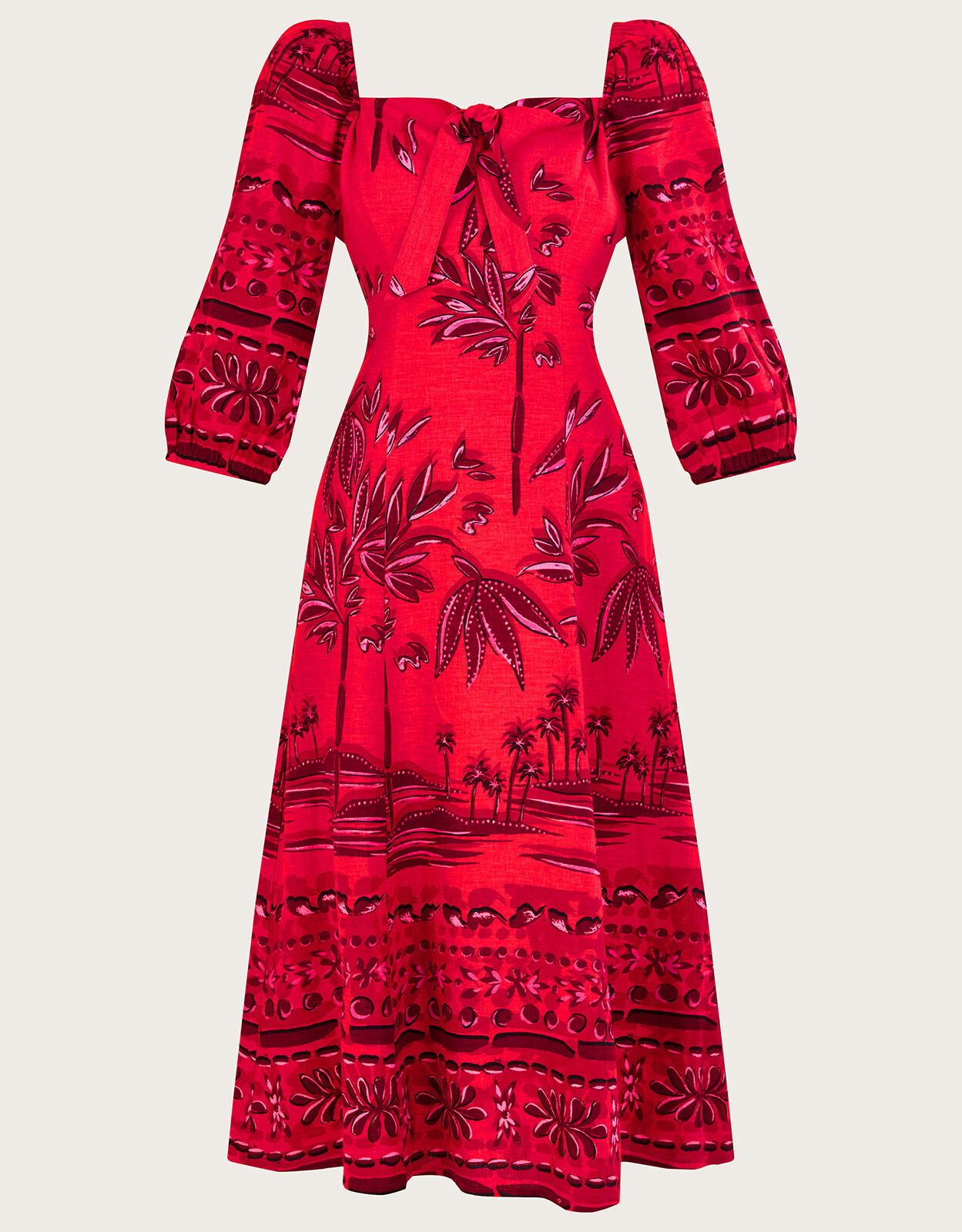 Paola Palm Print Dress with LENZING ECOVERO Red Day Dresses