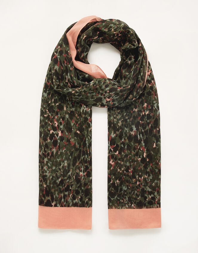 Animal Print Trim Lightweight Scarf, , large