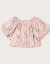 Esme Rose Satin Puff Top, Pink (PINK), large