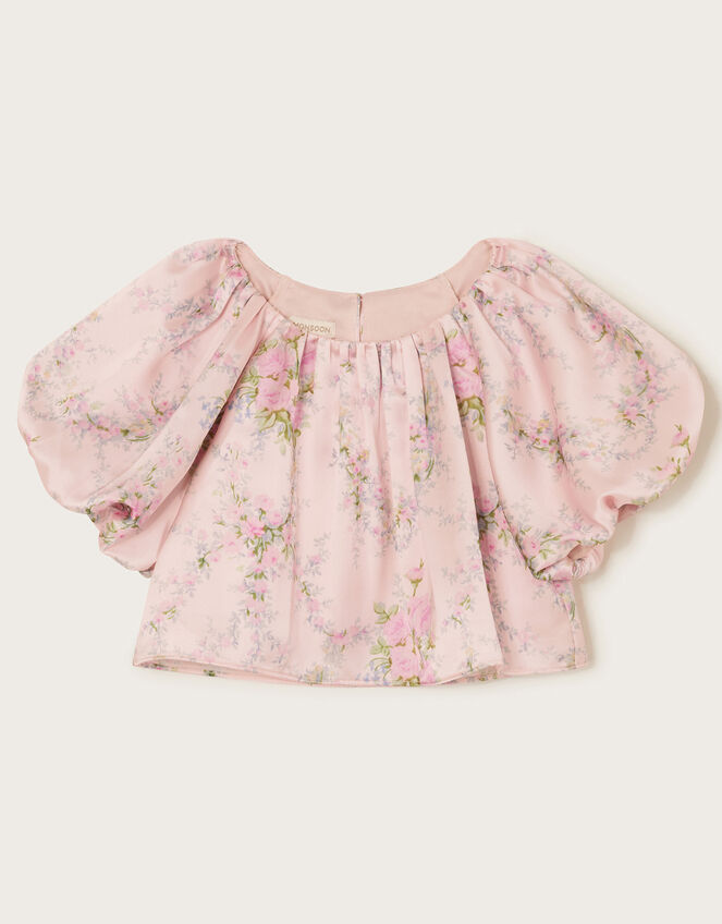 Esme Rose Satin Puff Top, Pink (PINK), large