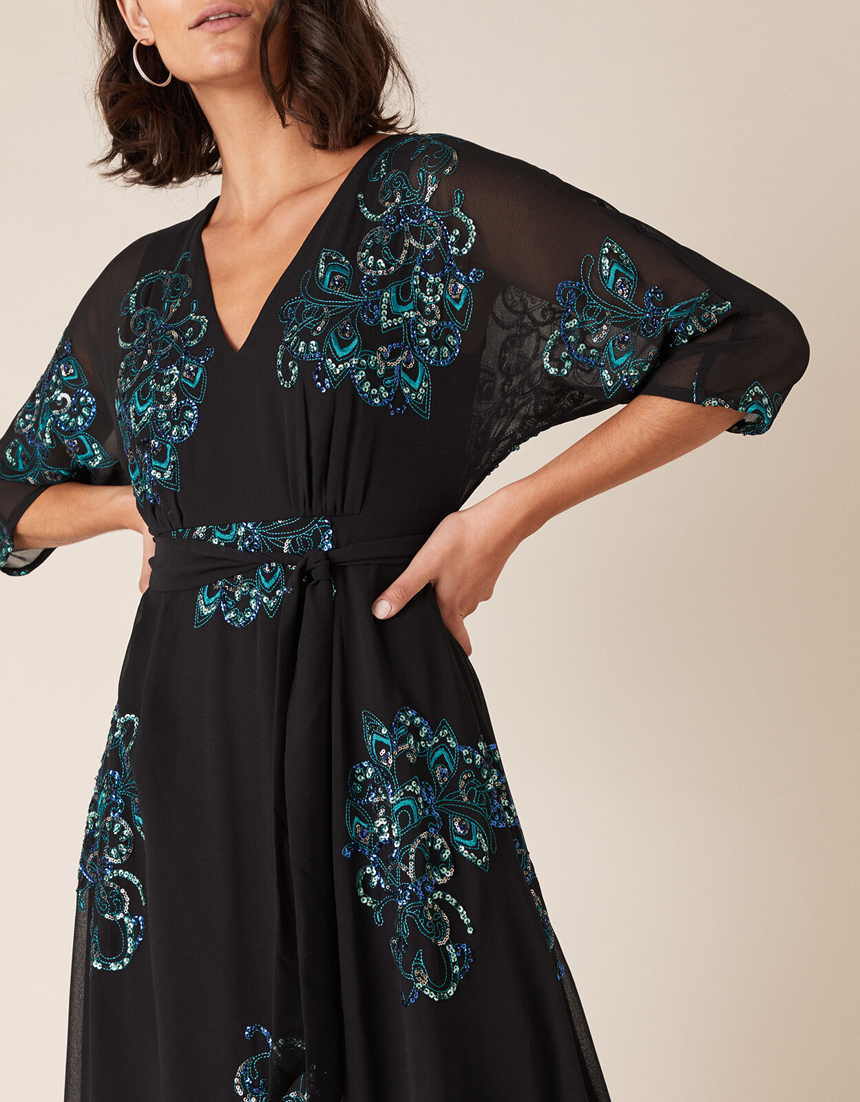 Daisy Peacock Embellished Midi Dress Black