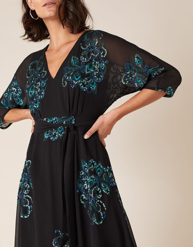 Daisy Peacock Embellished Midi Dress, Black (BLACK), large