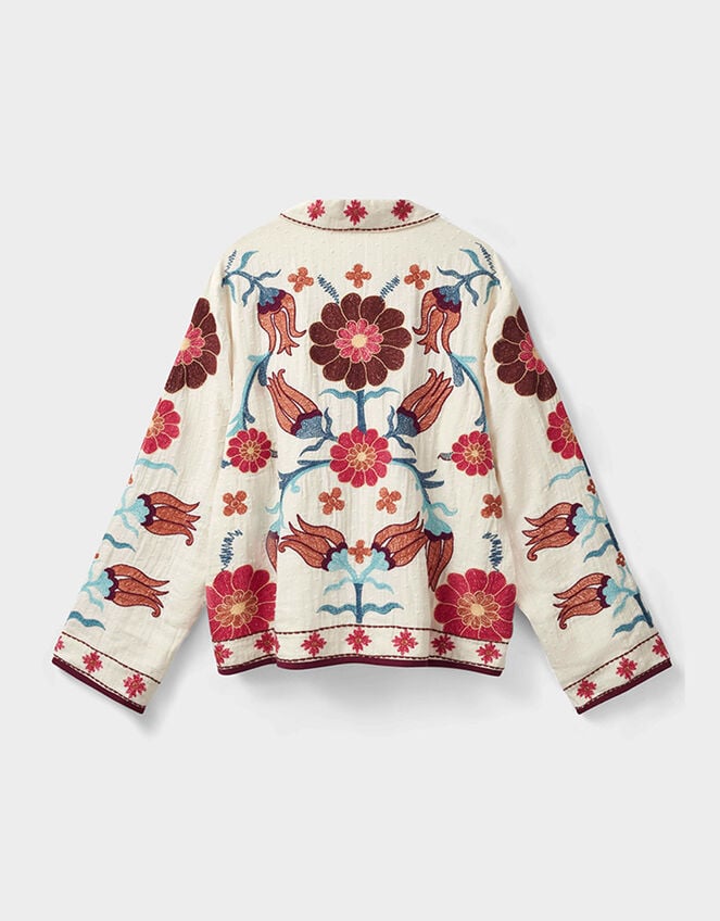 East Odeline Floral Embroidered Cotton Jacket, Ivory (IVORY), large