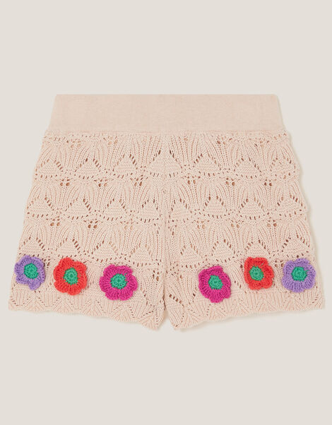 Crochet Flower Knit Shorts, Ivory (IVORY), large