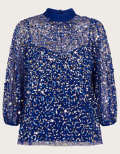 Georgie Embellished Top, Blue (COBALT), large