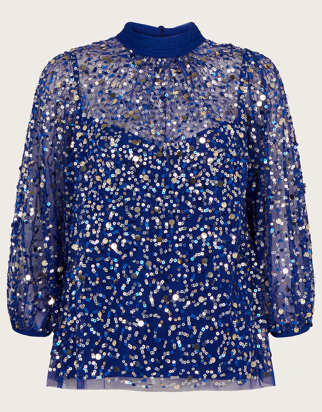 Georgie Embellished Top, Blue (COBALT), large