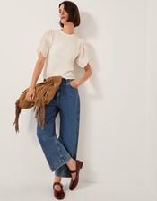 Mel Appliqu&eacute; Sleeve T-Shirt, Ivory (IVORY), large