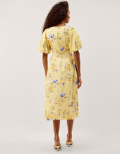 Etta Floral Linen Blend Midi Dress, Yellow (YELLOW), large