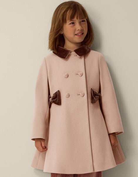 Charlotte Velvet Bow A-Line Coat, Camel (CAMEL), large