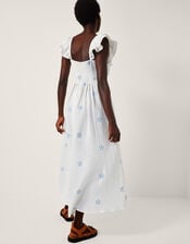 Daisy Frill Embroidered Midi Dress, White (WHITE), large