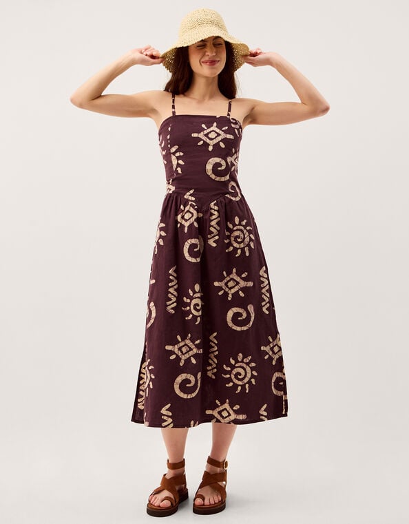 Mafalda Print Bandeau Midi Dress, Brown (CHOCOLATE), large