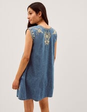 Maison Hotel Sylvie Embroidered Denim Mini Dress, Blue (BLUE), large