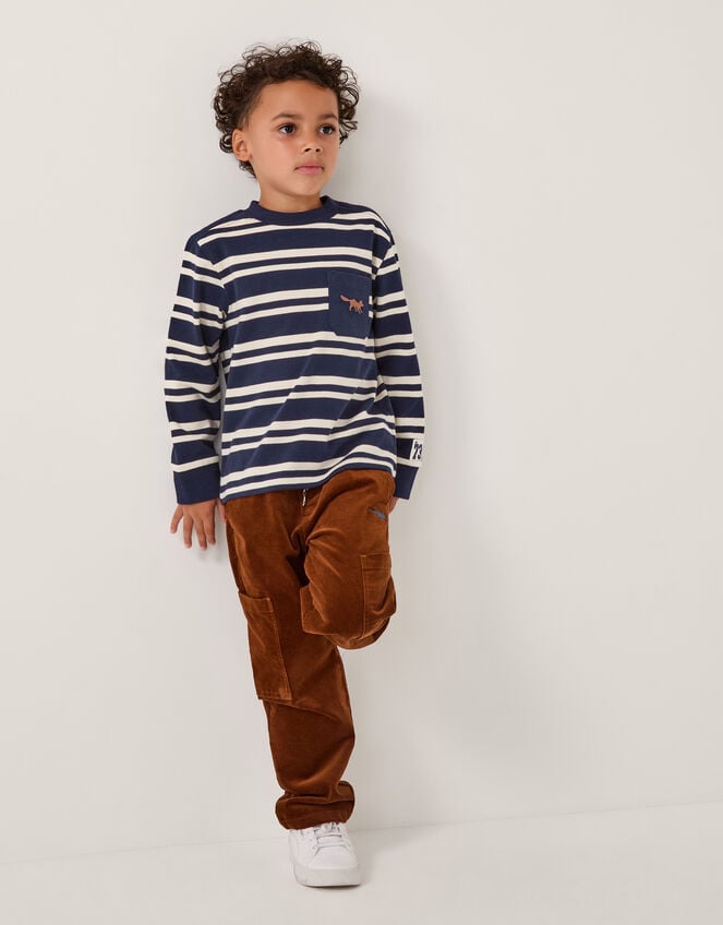 Fox Stripe Long Sleeve Top, Blue (BLUE), large