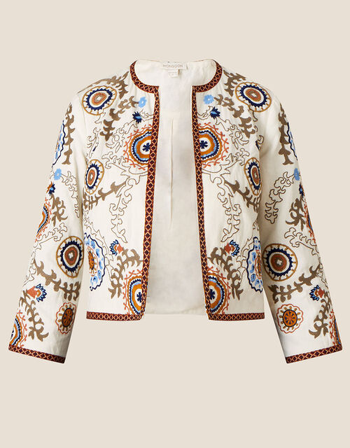 Embroidered Circle Jacket Ivory | Women's Jackets | Monsoon Global.