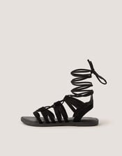 Greta Suede Gladiator Sandals, Black (BLACK), large