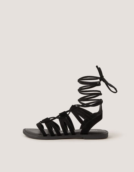 Greta Suede Gladiator Sandals, Black (BLACK), large