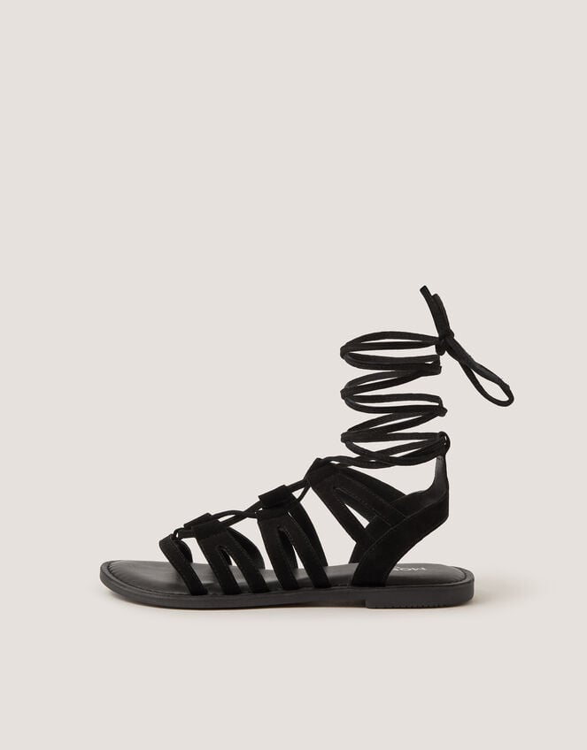 Greta Suede Gladiator Sandals, Black (BLACK), large