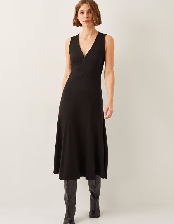 Polly Ponte Midi Dress, Black (BLACK), large