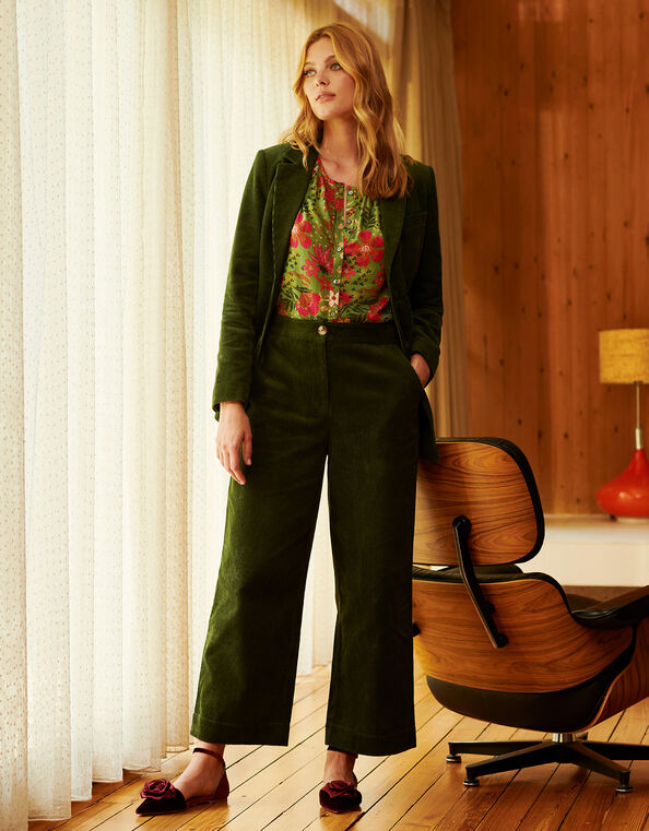 Cord Wide Leg Suit Trousers, Green (GREEN), large