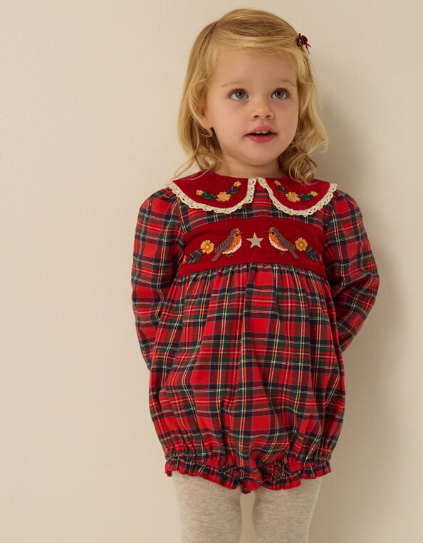 Baby Tartan Christmas Romper, Red (RED), large