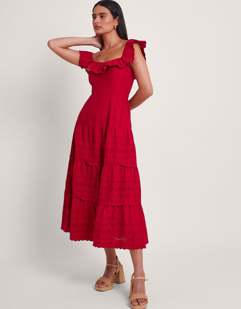 Lucy Broderie Dress, Red (RED), large