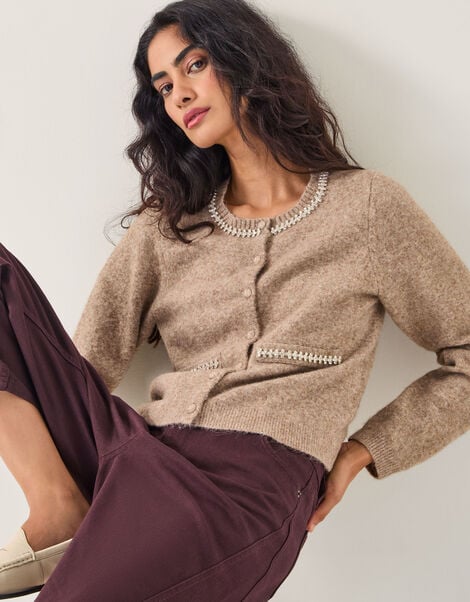 Evie Embellished Cardigan, Mink (MINK), large