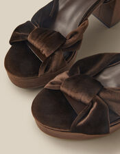 Nola Twist Knot Velvet Platform Heels, Brown (CHOCOLATE), large