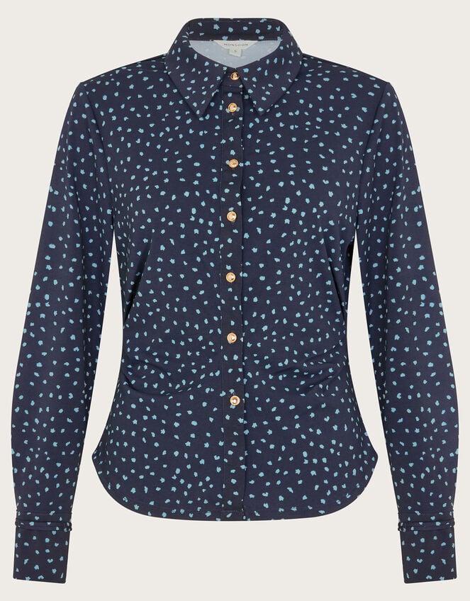 Novie Polka Dot Jersey Shirt, Blue (NAVY), large