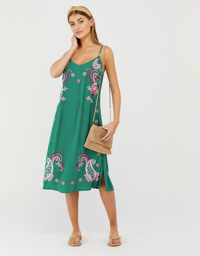 Embroidered Midi Dress in LENZING™ ECOVERO™, Green (GREEN), large