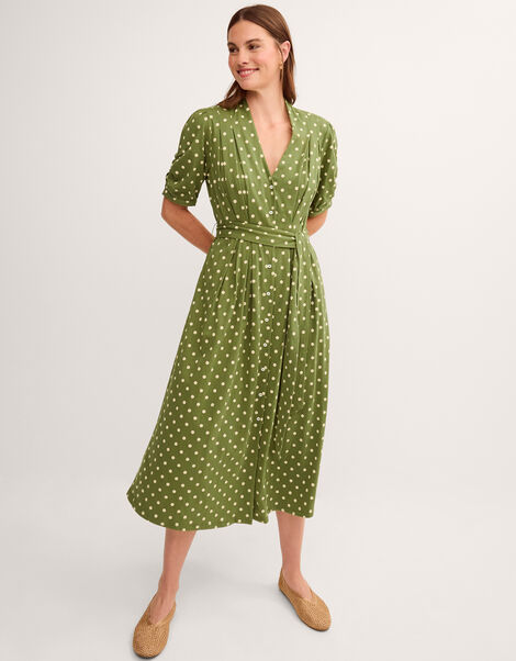 Kasey Polka Dot Jersey Midi Dress, Green (GREEN), large