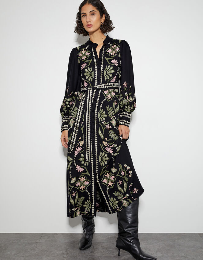 Sabrina Floral Print Maxi Dress, Black (BLACK), large