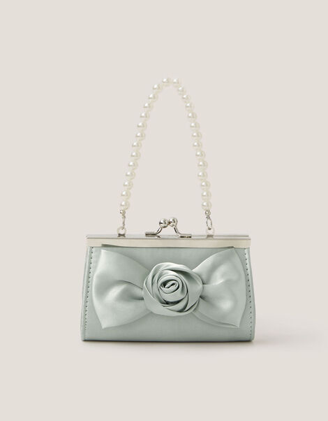 Satin Rose Bow Mini Bag, Green (SAGE), large