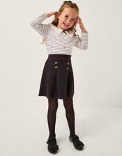 Bow Pointelle Pleated Skirt, Black (BLACK), large