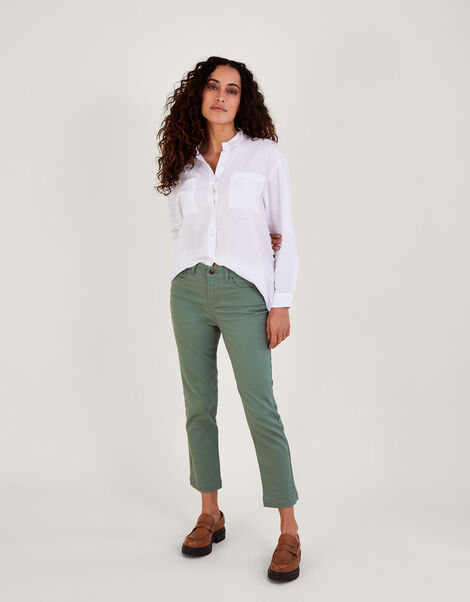 Safaia Cropped Skinny Jeans in Sustainable Cotton, Green (KHAKI), large