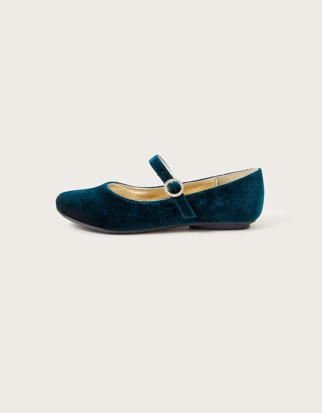 Diamante Velvet Ballerina Flats, Blue (NAVY), large