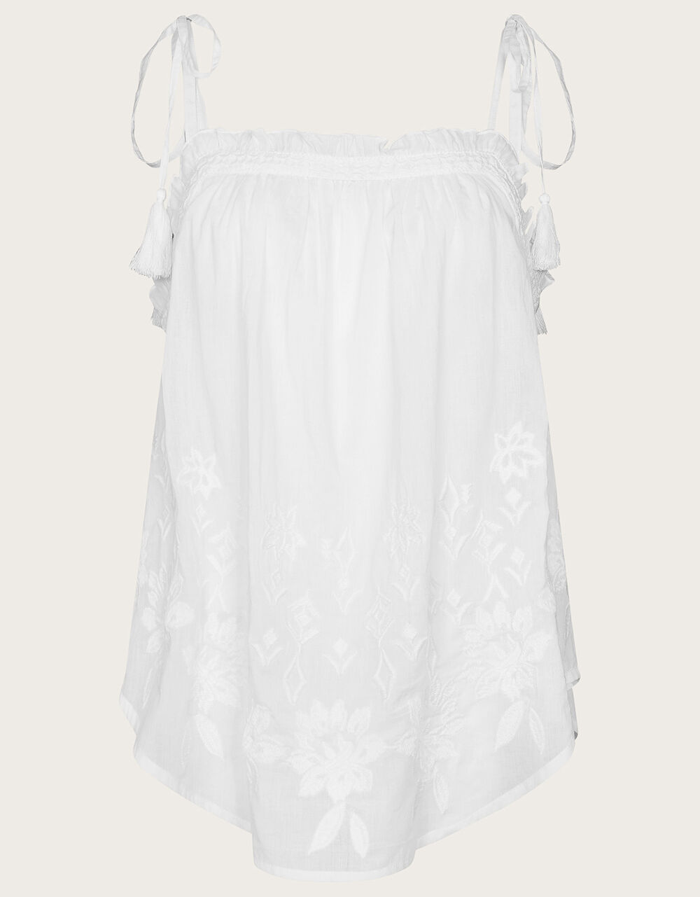 Embroidered Cami Top in Sustainable Cotton White Vests, Camisoles And Sleeveless Tops