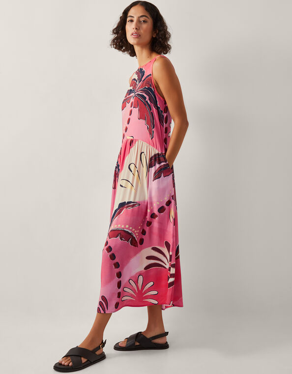 Alex Palm Print Midi Dress, Orange (RUST), large