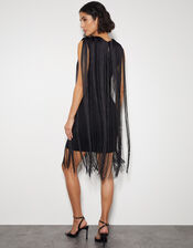 Tara Sleeveless Fringe Mini Dress, Black (BLACK), large
