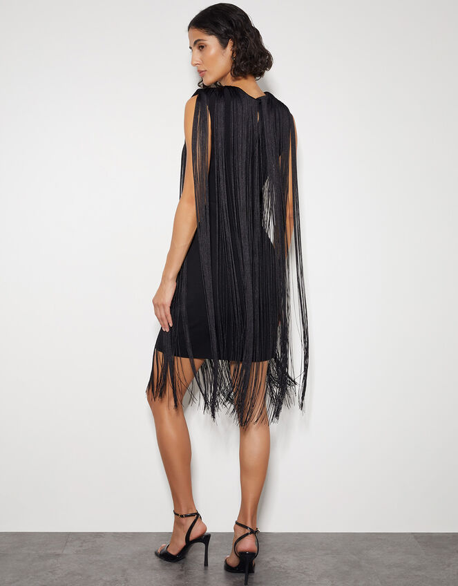 Tara Sleeveless Fringe Mini Dress, Black (BLACK), large