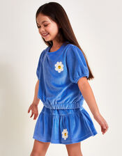 Velour Tiered Skirt, Blue (BLUE), large