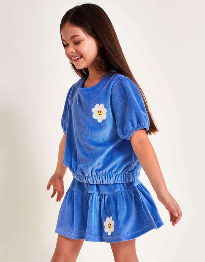 Velour Tiered Skirt, Blue (BLUE), large