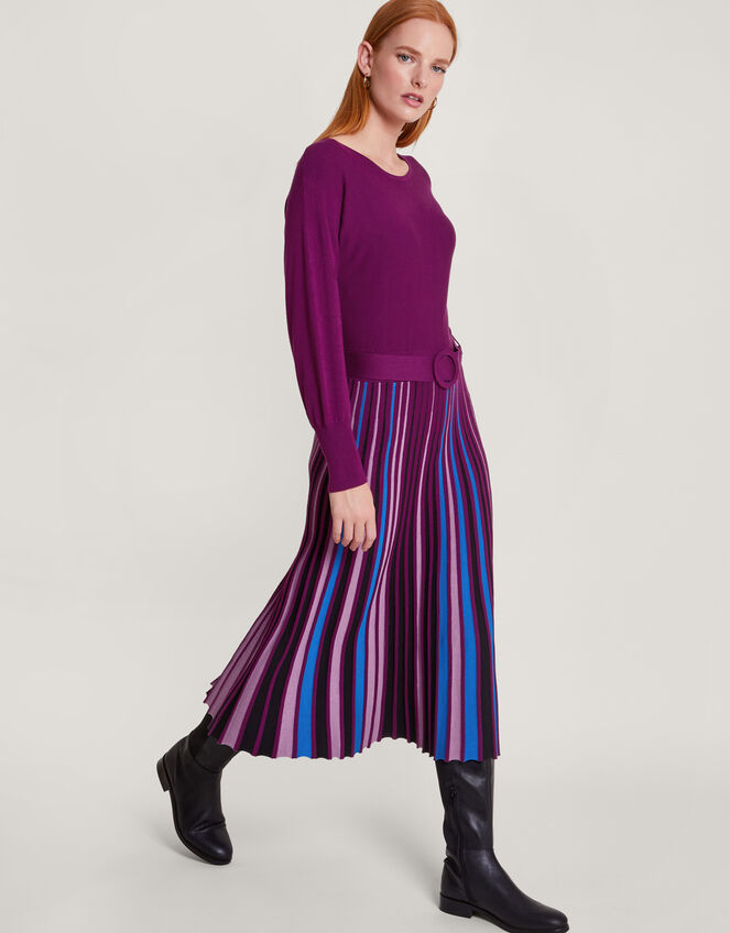 Slash Neck Pleated Skirt Dress with LENZING™ ECOVERO™, Purple (PURPLE), large