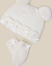 Baby Knitted Hat & Mittens Set, Ivory (IVORY), large