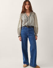 Jemmie Geometric Print Blouse, Ivory (IVORY), large